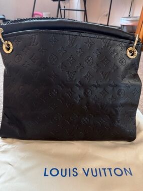 Louis Vuitton Black Embossed Leather Shoulder Bag with Gold Hardware